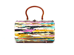 60s Cylindrical Woven Wicker Purse front