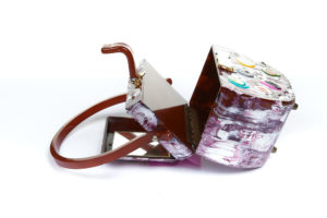 Round Bakelite Purse with ball feet open