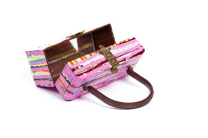 Pink, 3 part Purse, box shape-DR clasp open